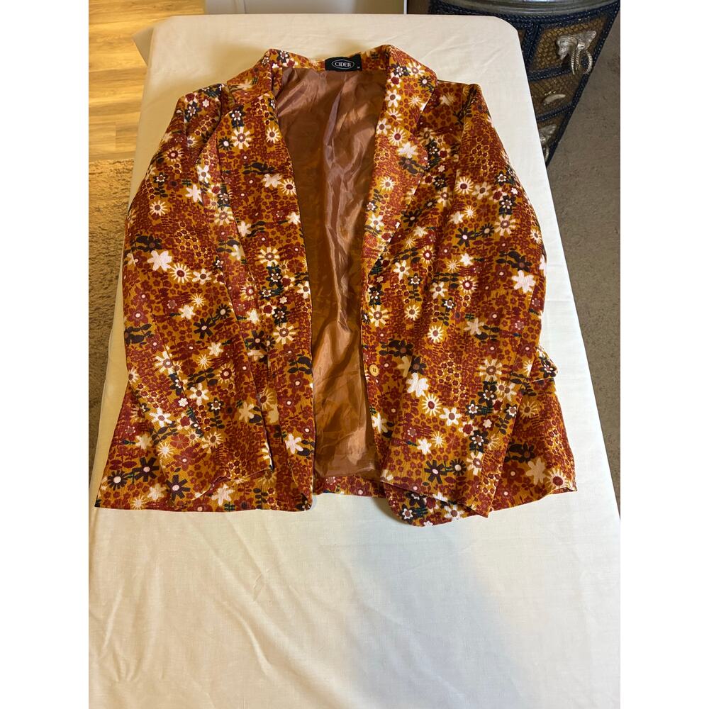 Cider Floral Blazer Women Medium Retro 70s Orange Brown Statement Jacket